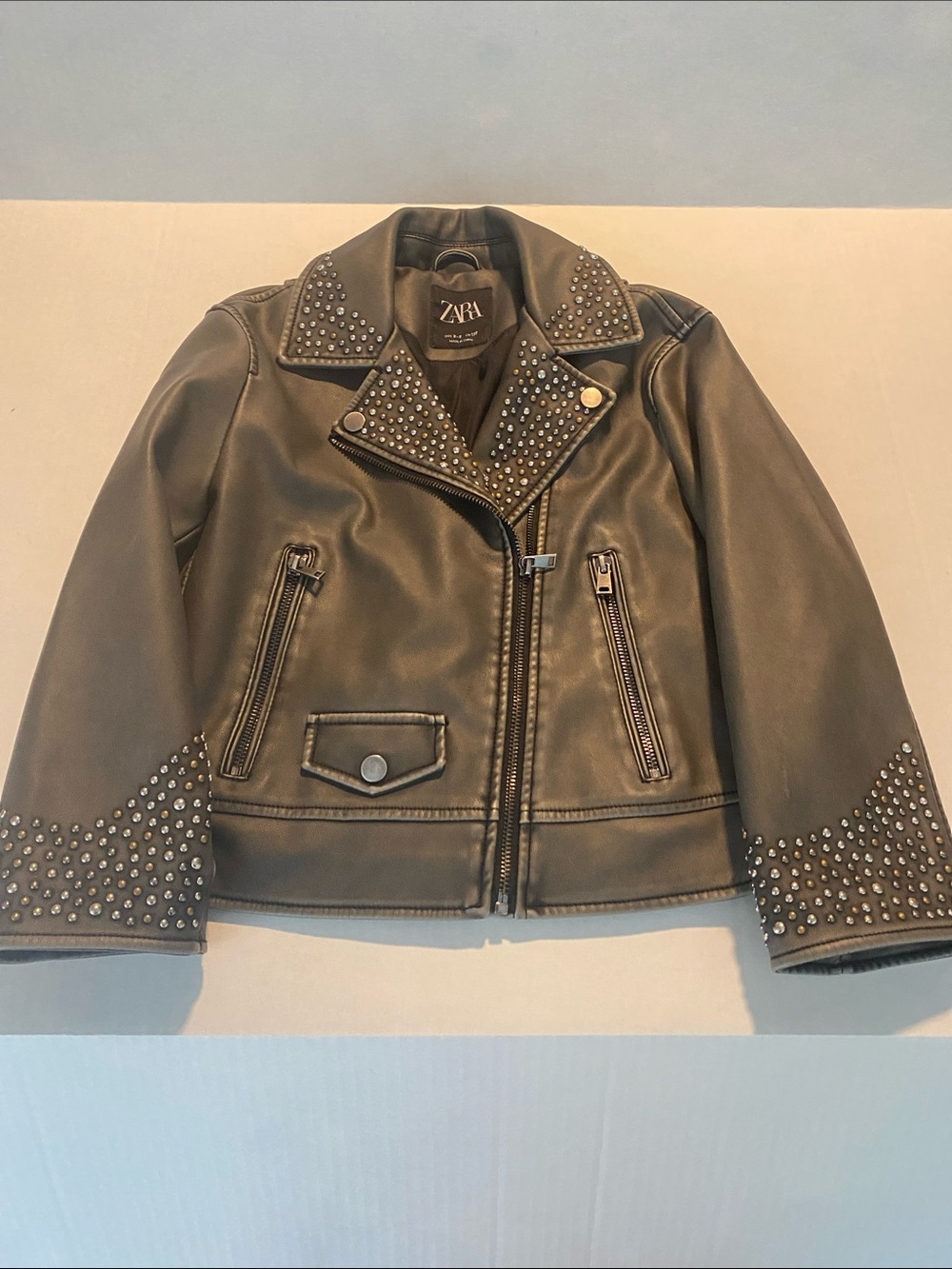 Zara grey studded vegan leather jacket